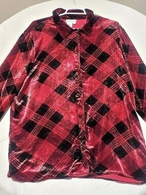 Coldwater Creek Plaid Button Down Shirt Red & Black XL Like New